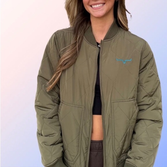 Kimes Ranch Jackets & Blazers - Kimes Ranch Marinos Quilted Bomber Jacket Army Green Turquoise Large